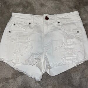 American Eagle White Ripped Jean Shorts Super Stretch X, Women’s 2